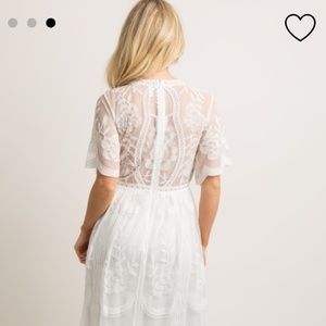 Pinkblush Dresses - White Lace Mesh Overlay Maxi Dress Pinkblush Dresses - White Lace Mesh Overlay Maxi Dress